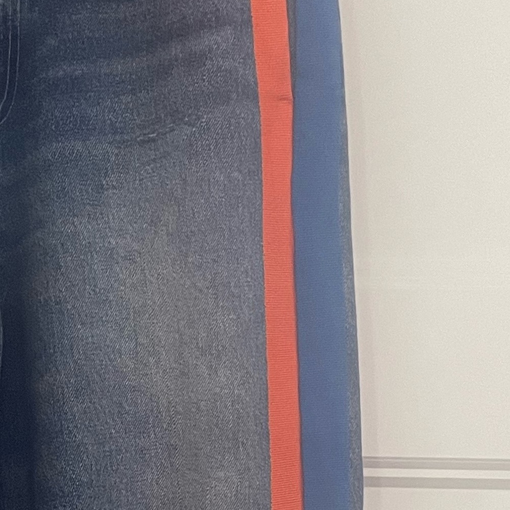 RAG & BONE Wide-Leg Denim Pants with Orange Side Stripe-Sweat Pant Jeans - Picture 6 of 6